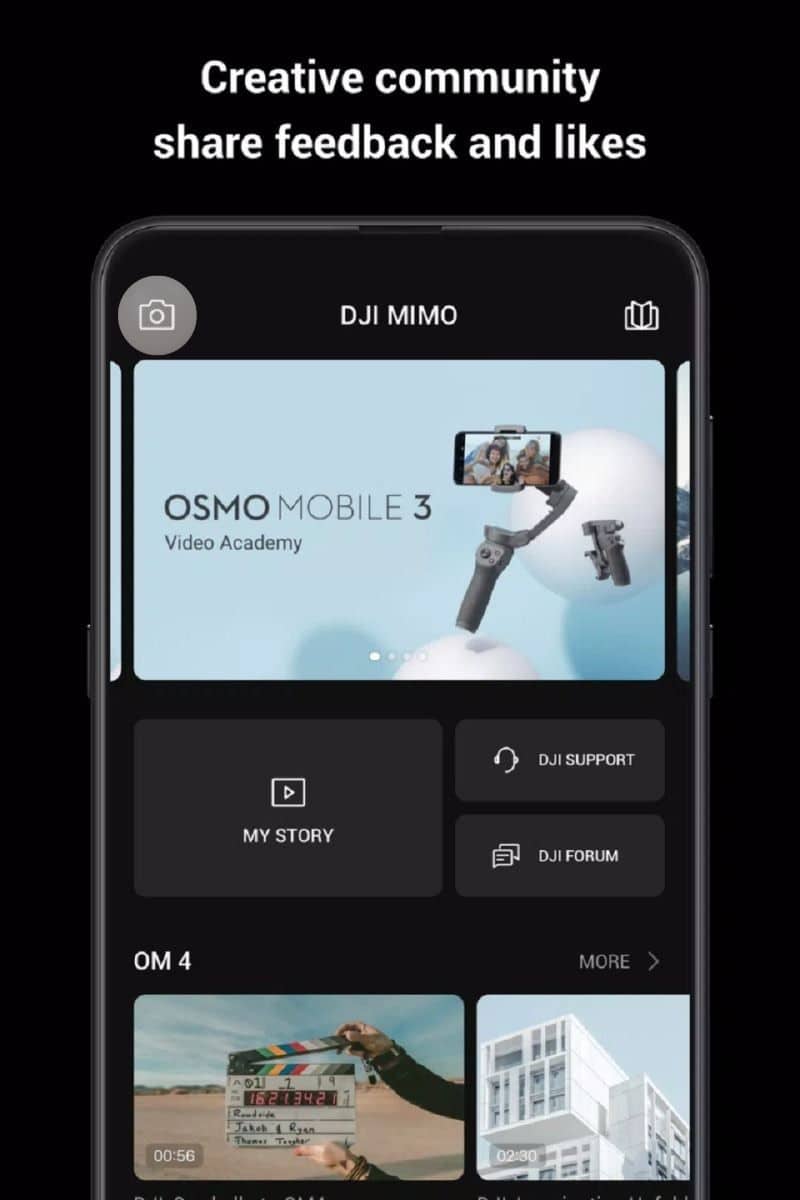 Khởi chạy DJI Mimo nhấn vào biểu tượng máy ảnh trên trang chủ