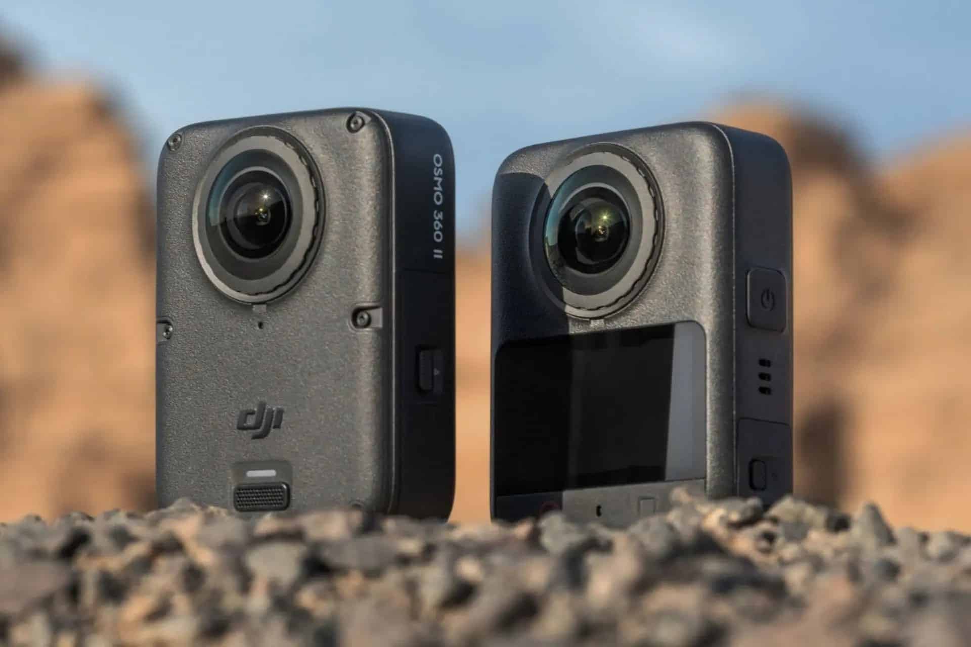 Hướng dẫn sử dụng DJI Osmo 360 II - hai máy Osmo 360 II mặt trước và mặt sau