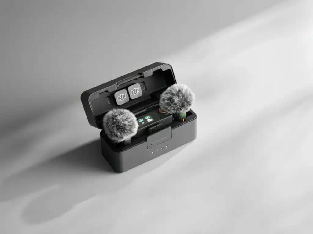 Hướng dẫn sử dụng DJI Mic 3 - người dùng cầm hộp sạc chứa bộ phát và bộ thu