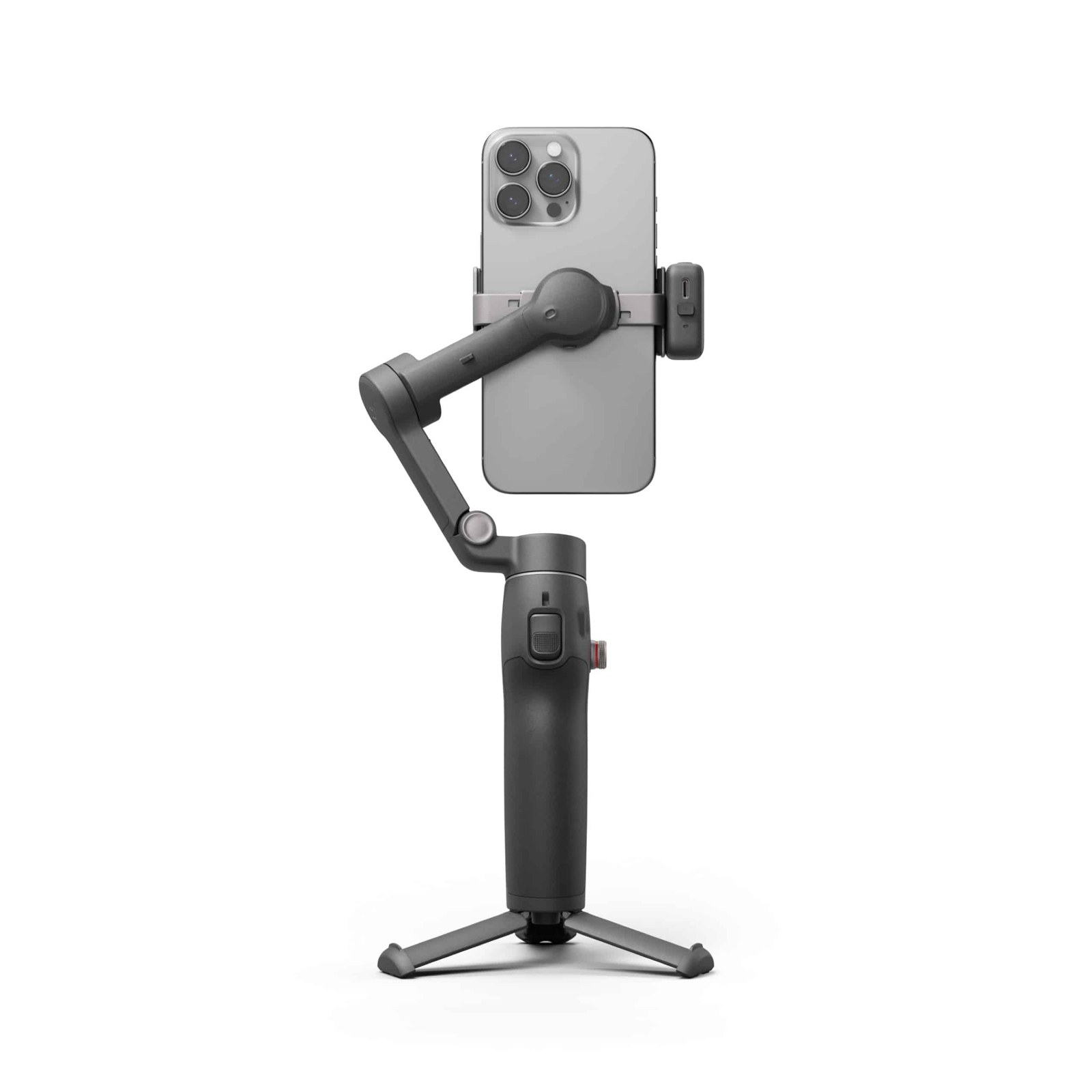 DJI Osmo Mobile 8 gắn iPhone đứng trên chân tripod tích hợp
